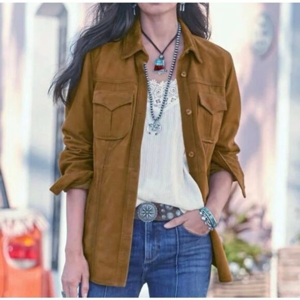 Gorgeous Sundance Evans Suede Trucker Shacket Jacket Shirt Medium M - Picture 9 of 9